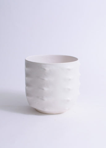 Small Cachepot with Nopales Design in Matte White