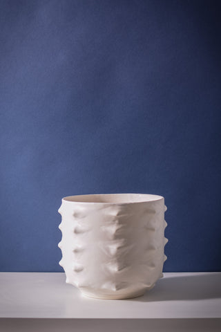 Small Cachepot with Nopales Design in Matte White